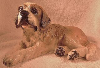 Dog Figurine Saint Bernard Laying Resin 1980 