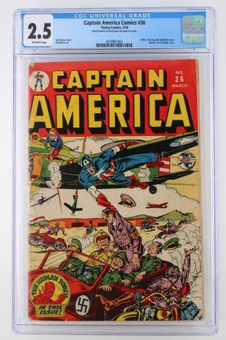Captain America Comics 36 - Cgc 2.  5 Gd,  Timely 1944 - Hitler Cover