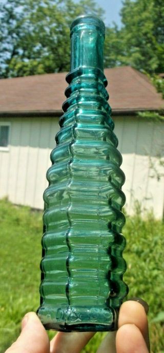 Teal Colored E.  R.  Durkee Ribbed Pepper Sauce Bottle 1870 