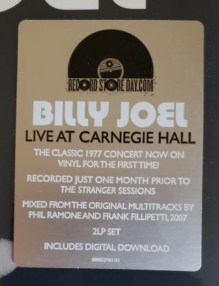 BILLY JOEL Live At The Carnegie Hall 1977 RSD 2019 Limited US 2 LPs 3