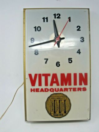 Vintage Squibb Drug Store Pharmacy Advertising Clock
