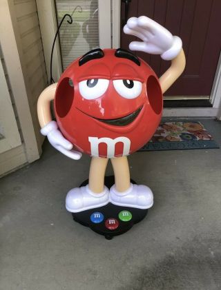 Red M&m Life Size Character Store Display Advertising Figure On Wheels 44 " Tall