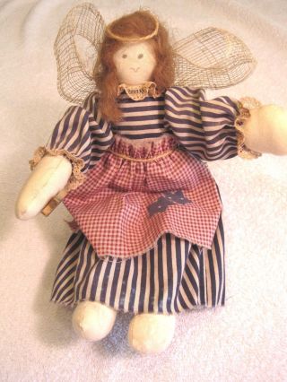 Vintage Folk Art Plush Angel Doll Arms Outstretched In Patrioc Colors