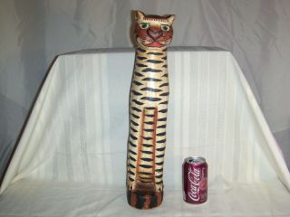 Vintage Wood Carved Tiger Big Jungle Cat Animal Figurine Folk Art Hand Painted