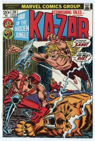 Astonishing Tales 20 Nm - 9.  2 White Pages Ka - Zar Marvel 1973