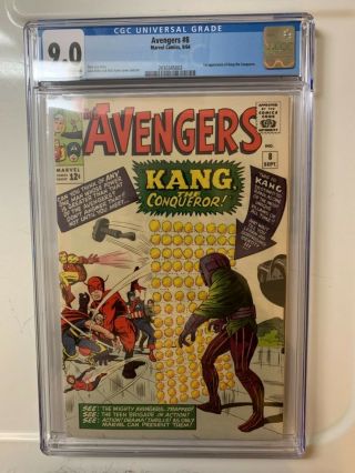 Avengers 8 Cgc 9.  0 Vf/nm 1964 (ist Series) First Kang Key Silverage