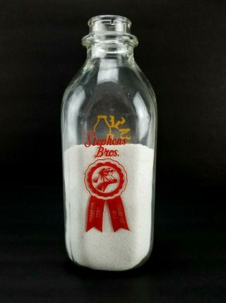 Vintage Stephens Bros Dairy Carbondale Pa 2 Color Quart Milk Bottle Bt