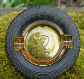 Rubber Tire & Amber Glass Cigar Ashtray Firestone Tires High Speed Heavy Duty