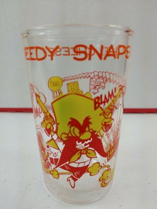Vintage Looney Tunes Juice Glass,  1974 Warner Bros Speedy Snaps Up The Cheese 4 "