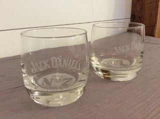 2 JACK DANIELS Whiskey Etched Frosted Bar Glass with OLD NO 7 on the Bottom EUC 5
