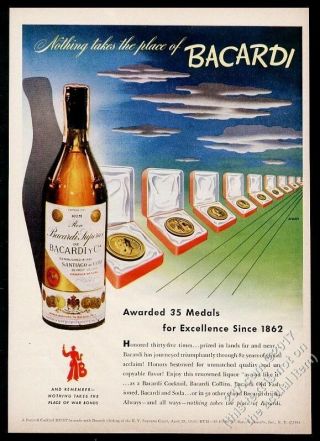 1944 Bacardi Cuban Rum Bottle Color Perspective Art Vintage Print Ad