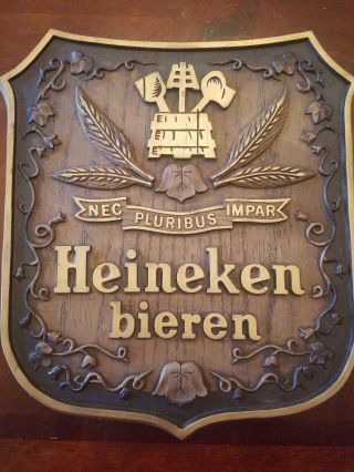 Vintage Heineken Beer Windmill Sign Plaque 1983 Wood Grain Bar Decor