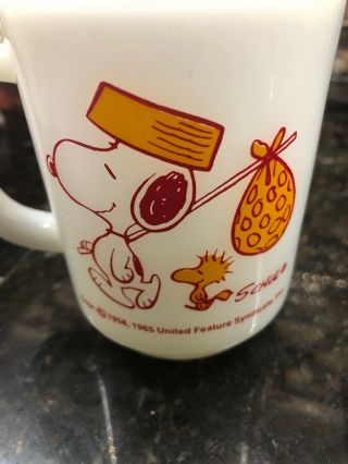Vintage Fire King " Snoopy,  Come Home " Cup Mug W/woodstock And Nap Sack