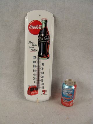 Vintage 5 Cent Coca Cola Tin Thermometer Advertising Sign