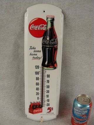 Vintage 5 Cent Coca Cola Tin Thermometer Advertising Sign 2
