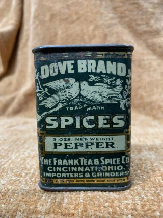 Very Rare Early Dove Brand Pepper (two Doves) 2oz.  Tin Frank Tea & Spice Co.