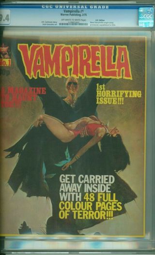 Vampirella 1 CGC 9.  4 NM UK Edition 1975 Vampirella Origin HTF Hard to Find 2