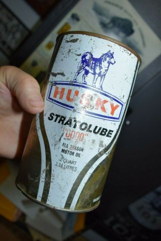 Antique Husky Oil Imperial Quart Oil Tin Canadian Stratalube 6000 Full