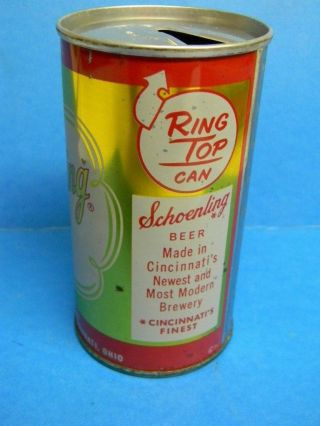 RARE SWEET VINTAGE 1960 ' S SCHOENLING BEER PULL RING TOP CAN CINCINATTI OHIO 2