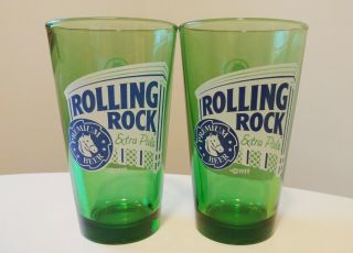 2 Rolling Rock Extra Pale Green Pint Beer Glasses Old Latrobe " 33 "