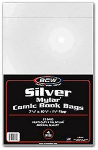 50 Bcw Silver Age Comic Book 4 Mil Mylar Bags - Acid Archival Mylars
