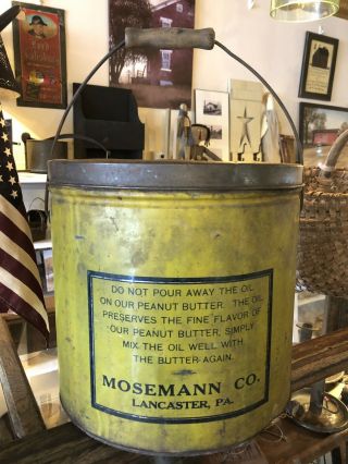 Vintage Mosemann ' s Peanut Butter Tin Can/Bucket 25lb Lancaster PA Country Store 2