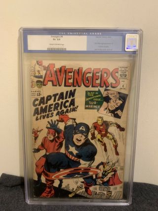 Avengers 4 (1964) Cgc 2.  5 1st Silver Age Captain America