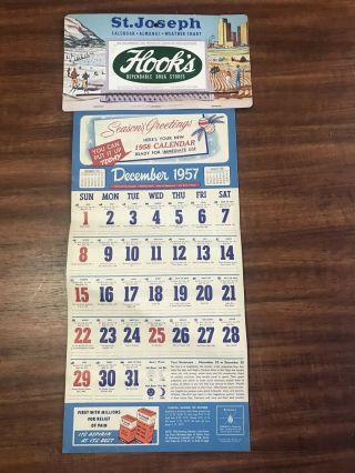 1958 Hook’s Dependable Drug Stores St.  Joseph Calendar Almanac Weather Chart