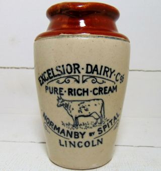 Cow Pictorial Pure Rich Cream Jug / Pot - Excelsior Dairy Normanby Lincoln C1905