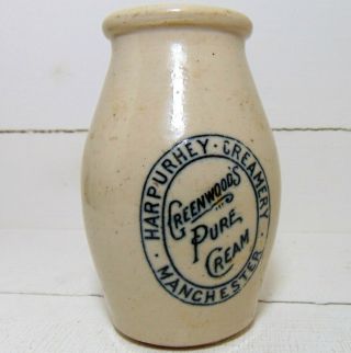Churn Style Greenwood ' s Pure Cream Pot - Harpurhey Creamery Manchester c1905 2