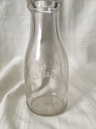 Vintage Pint Milk Bottle Portage Dairy St.  Ignace Michigan 1938 Saint
