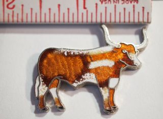 Texas Longhorn Cattle Cow Steer Pin,  Cloisonne Ex - Lg Cow Pin Vintage