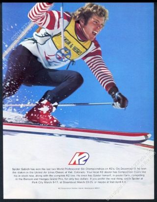 1973 Spider Sabich Photo Skiing K2 Skis Skier Vintage Print Ad