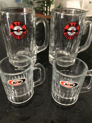 A&w Root Beer Mug Heavy Glass Bottom Set Of 4 - Vintage