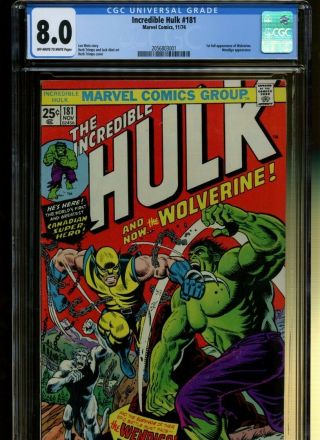 Incredible Hulk 181 Cgc 8.  0 | Marvel 1974 | 1st Full Wolverine.  Wendigo App.