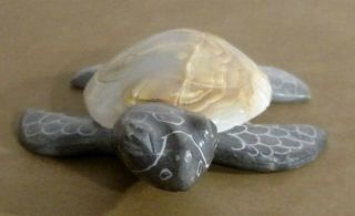 Sea Turtle Figurine,  Rock And Stone,  Paper Weight,  Black And Tan - Ecuador