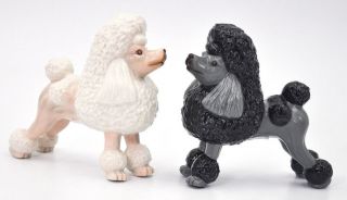 Porcelain Figurine Poodle Puppy Dog Salt Pepper Shakers Statue White Black Pink