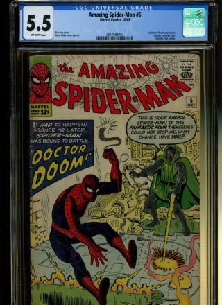 Spider - Man 5 Cgc 5.  5 | Marvel | 1st Fr.  Doom Outside Of Fantastic Four.