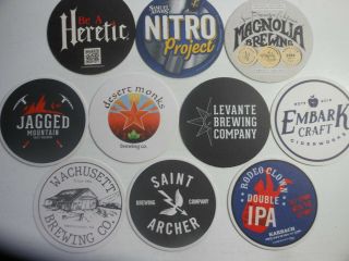 10 Craft Beer Coasters - Levante,  Desert Monks,  Jagged Mountain,  Heretic,  Rodeo Clown