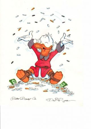 Disney Don Rosa Art Drawing Hand Drawn Happy Uncle Scrooge In Money Bin