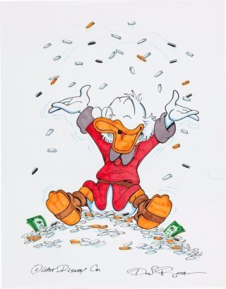 Disney Don Rosa Art Drawing Hand Drawn Happy Uncle Scrooge In Money Bin 3