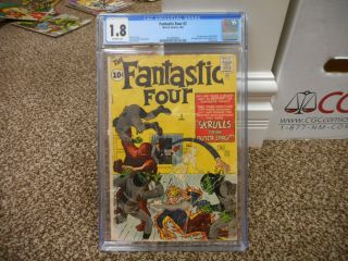 Fantastic Four 2 Cgc 1.  8 Marvel 1962 1st Appearance Of The Skrulls Kirby Lee Ow