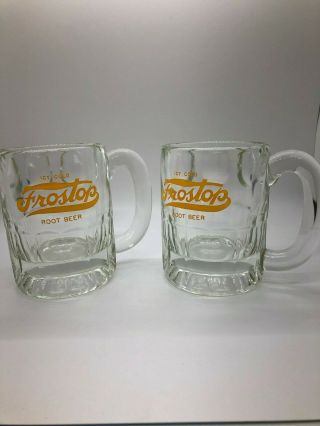 Vintage Set Of 2 Heavy Glass Frostop Root Beer Mugs