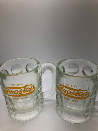 VINTAGE Set of 2 Heavy Glass FROSTOP Root Beer MUGS 8