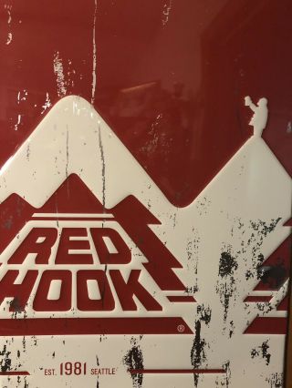 Red Hook Brewery Metal Beer Sign - White And Red Mountain Seattle Grunge