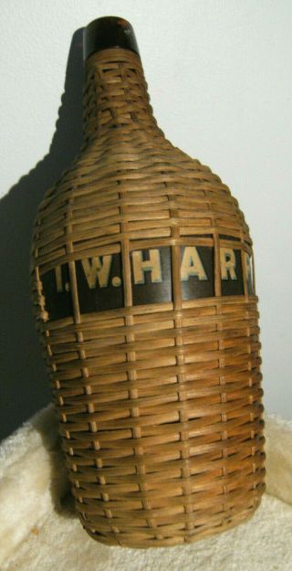 I.  W.  Harper Whiskey Bottle Rattan Wicker Wrapped.  Paper Label.  Wow
