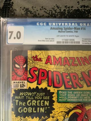 Spider Man 14 Green Goblin 7.  0 GRADED 7/64 Marvel Comics Stan Lee 2