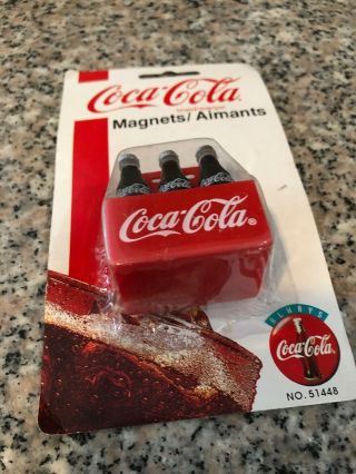 Vintage Mip 1995 Coca Cola Coke 6 Pack Bottles Magnet 2 " Tall Miniature Moc