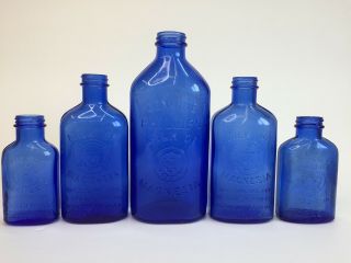 5 Vintage Cobalt Blue Milk Of Magnesia Bottles Chas.  H.  Phillips Medicine Bottle
