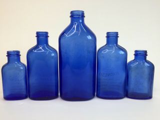 5 Vintage Cobalt Blue Milk of Magnesia Bottles Chas.  H.  Phillips Medicine Bottle 2